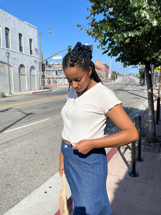 Ecru Button Down Cropped Top (L)