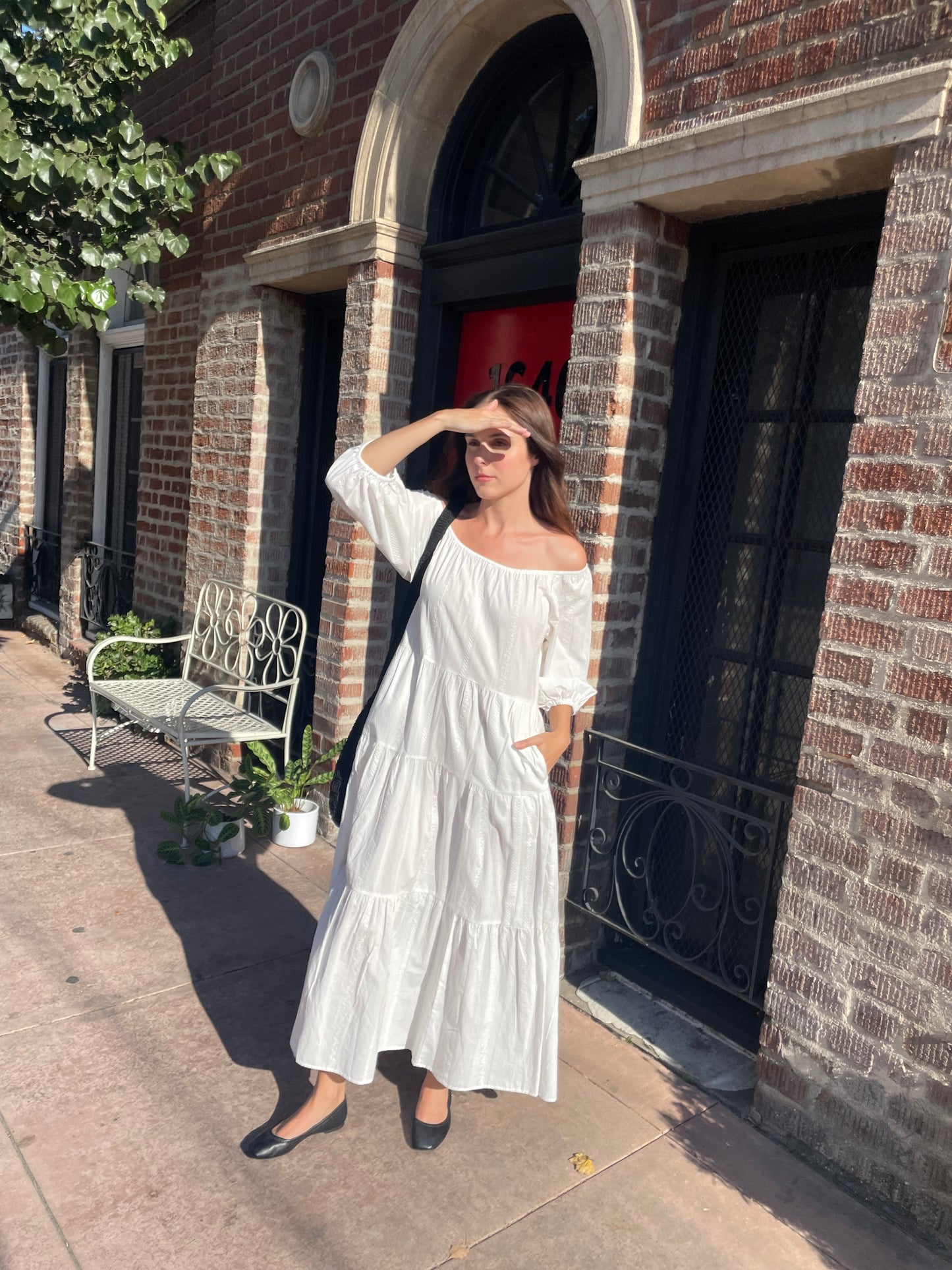 White Off-The-Shoulder Cotton Dress (S)