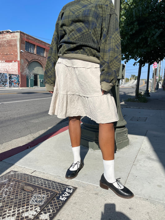 girl wearing Beige Linen Skirt