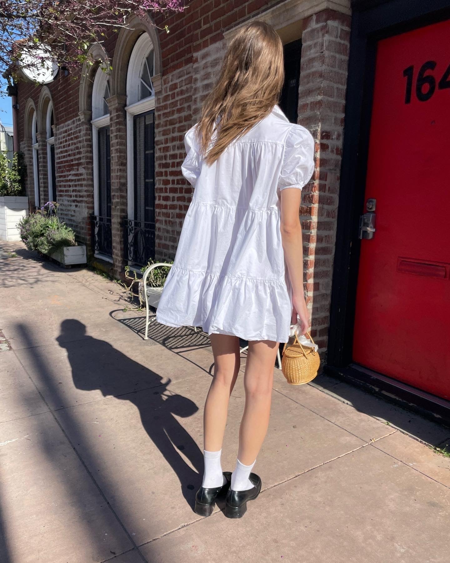 White Button Down Puff Sleeve Dress (S)