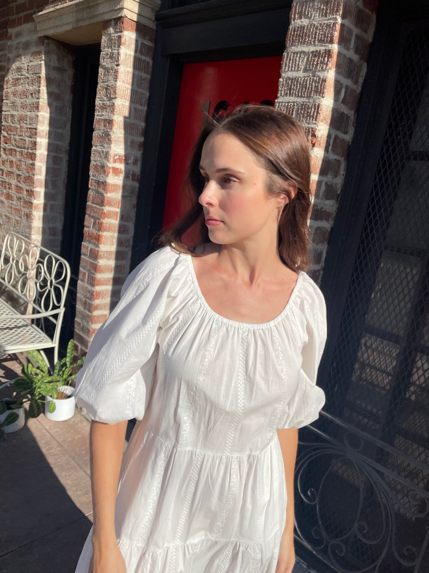 White Off-The-Shoulder Cotton Dress (S)