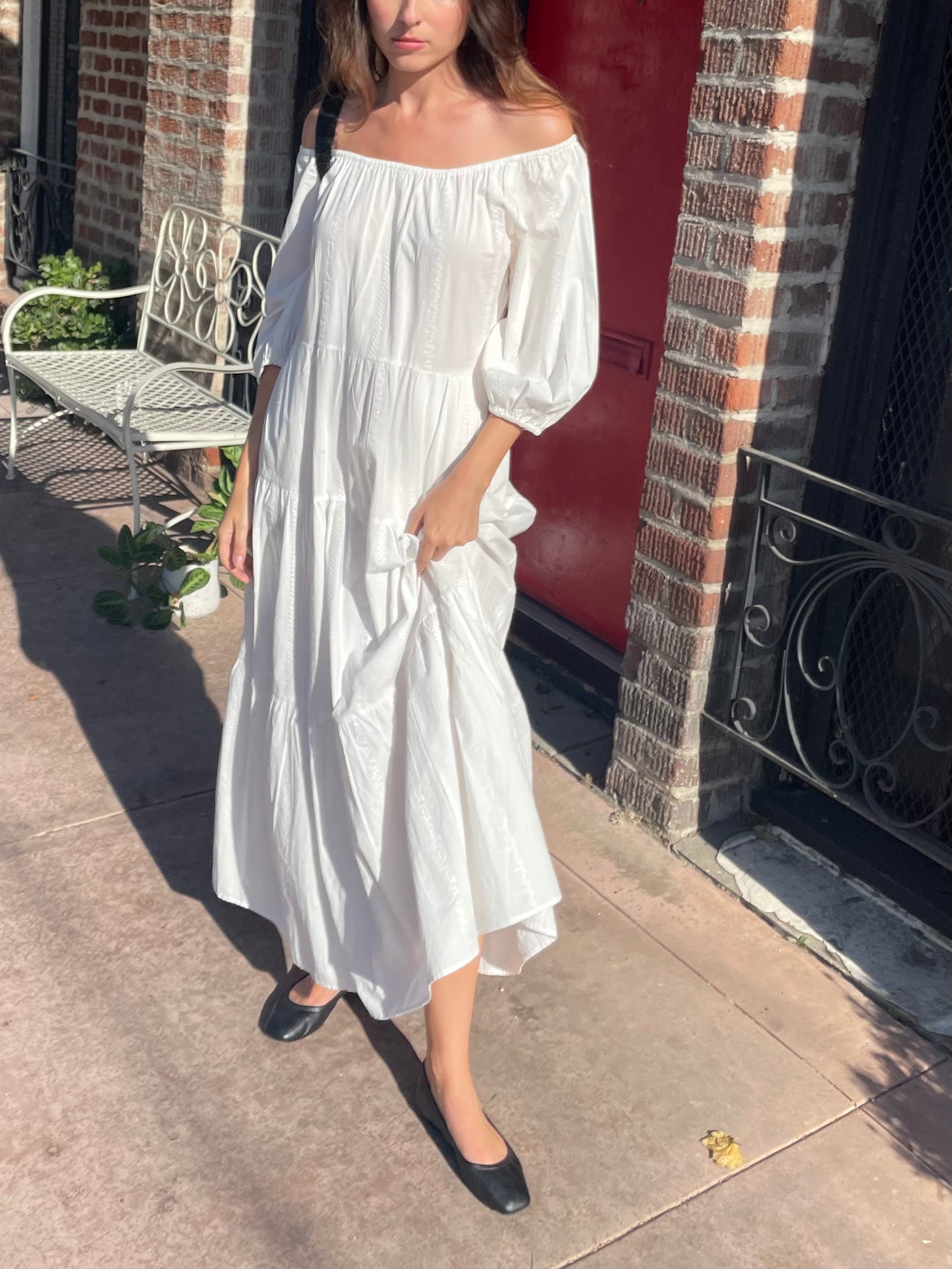 White Off-The-Shoulder Cotton Dress (S)
