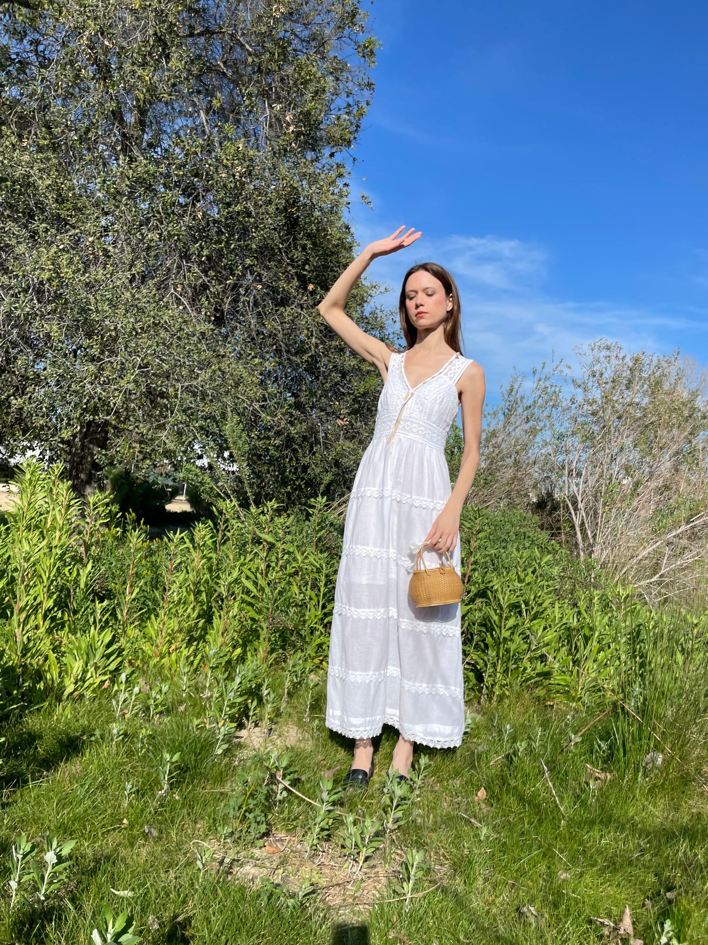 White Cotton Lace Tiered Dress (S)