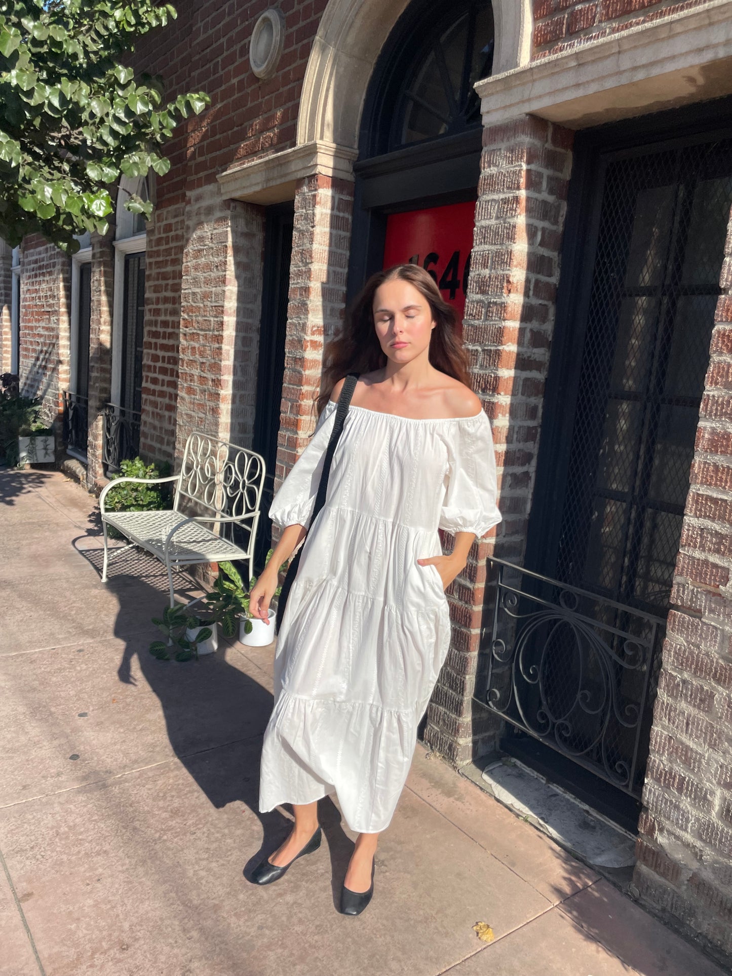 White Off-The-Shoulder Cotton Dress (S)