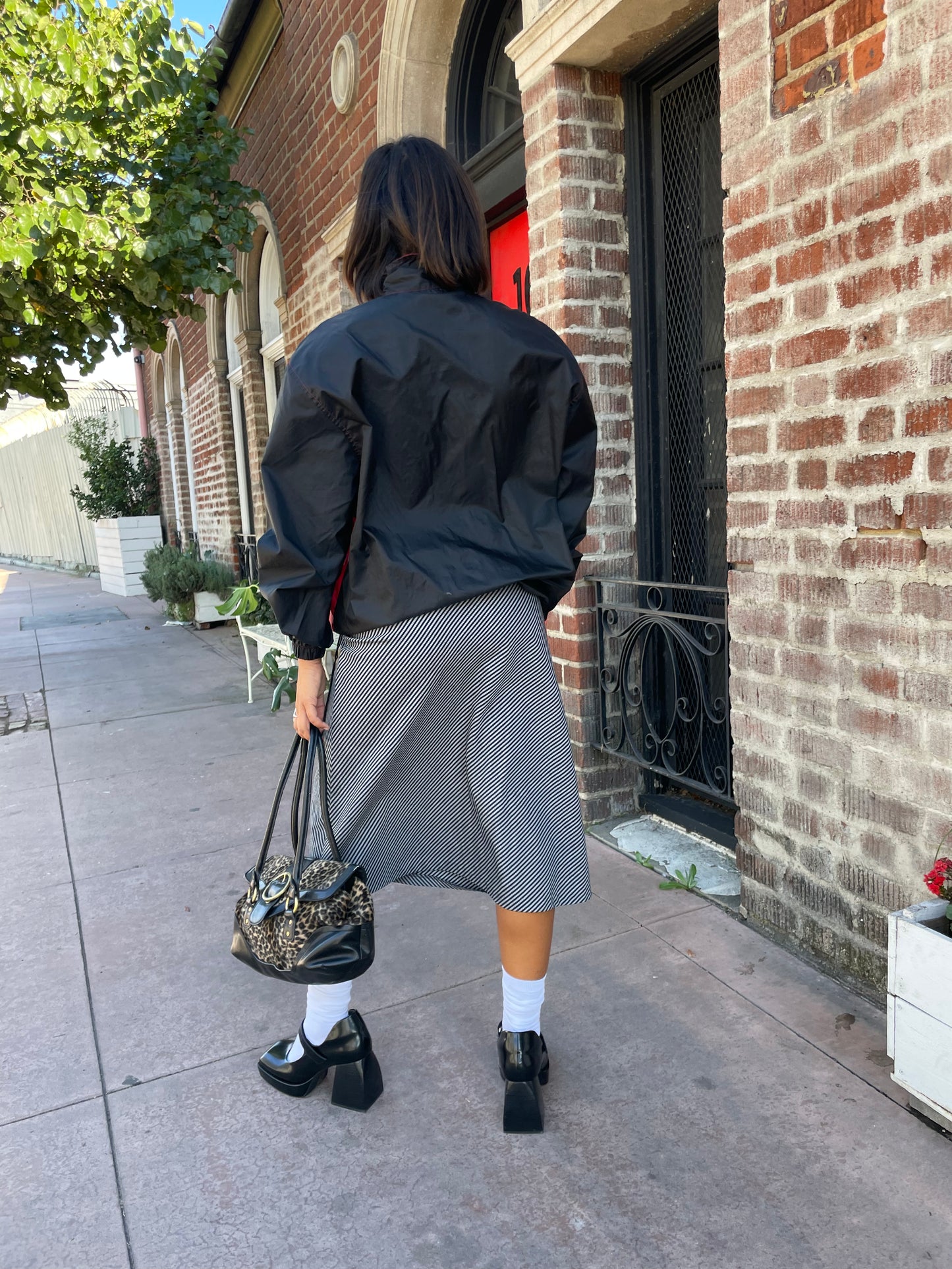 90s B&W Stripped Midi Skirt (S)