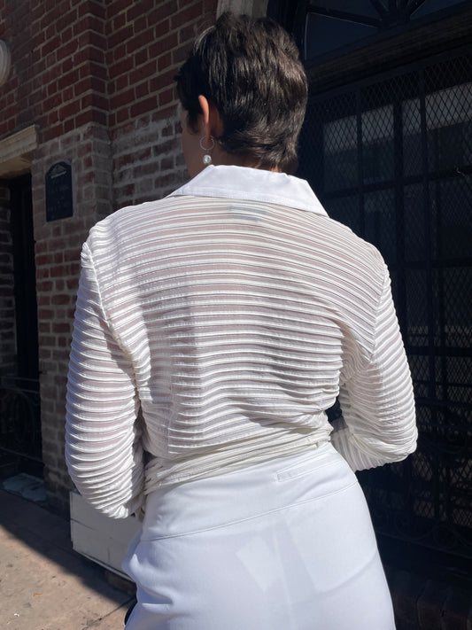 White Striped Sheer Button Up (S)