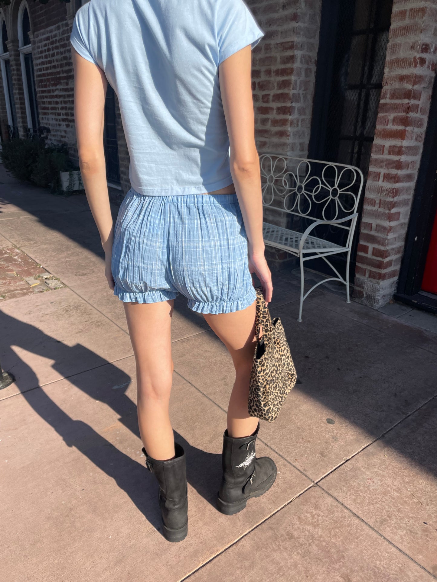 Blue Plaid Bloomer Shorts (S)