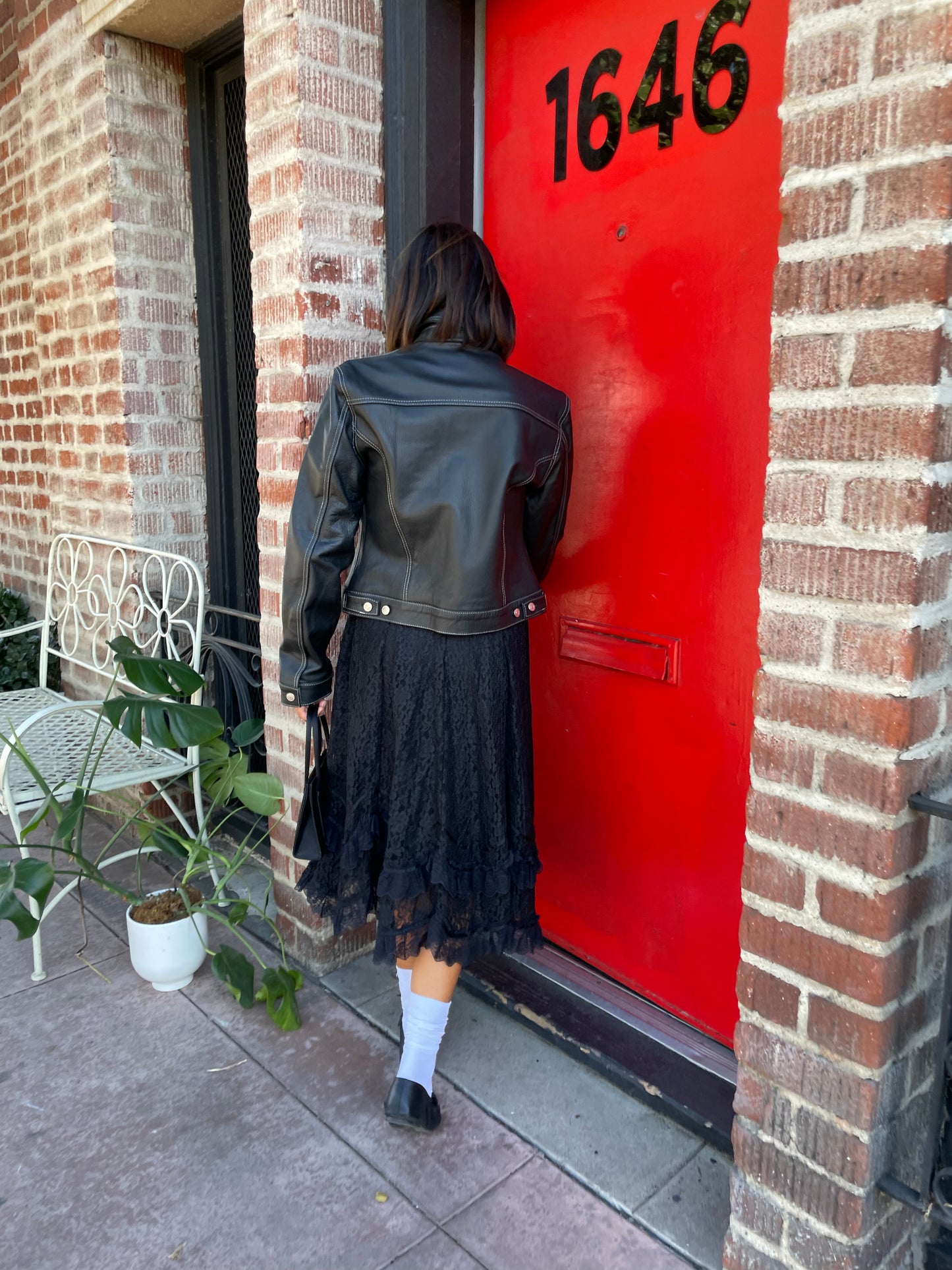 girl in black lace skirt