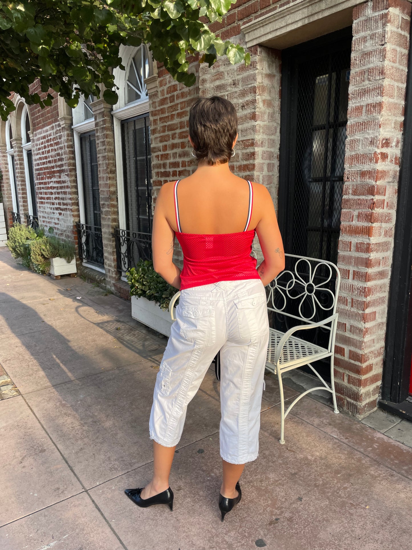 girl in white capri pants