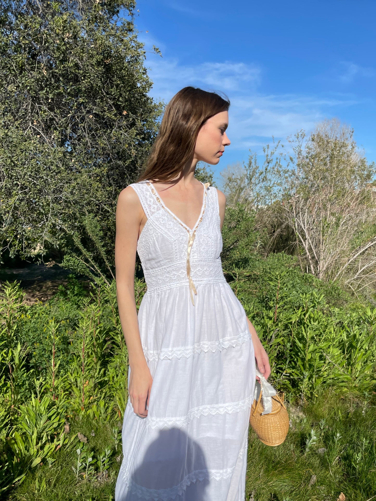 White Cotton Lace Tiered Dress (S)