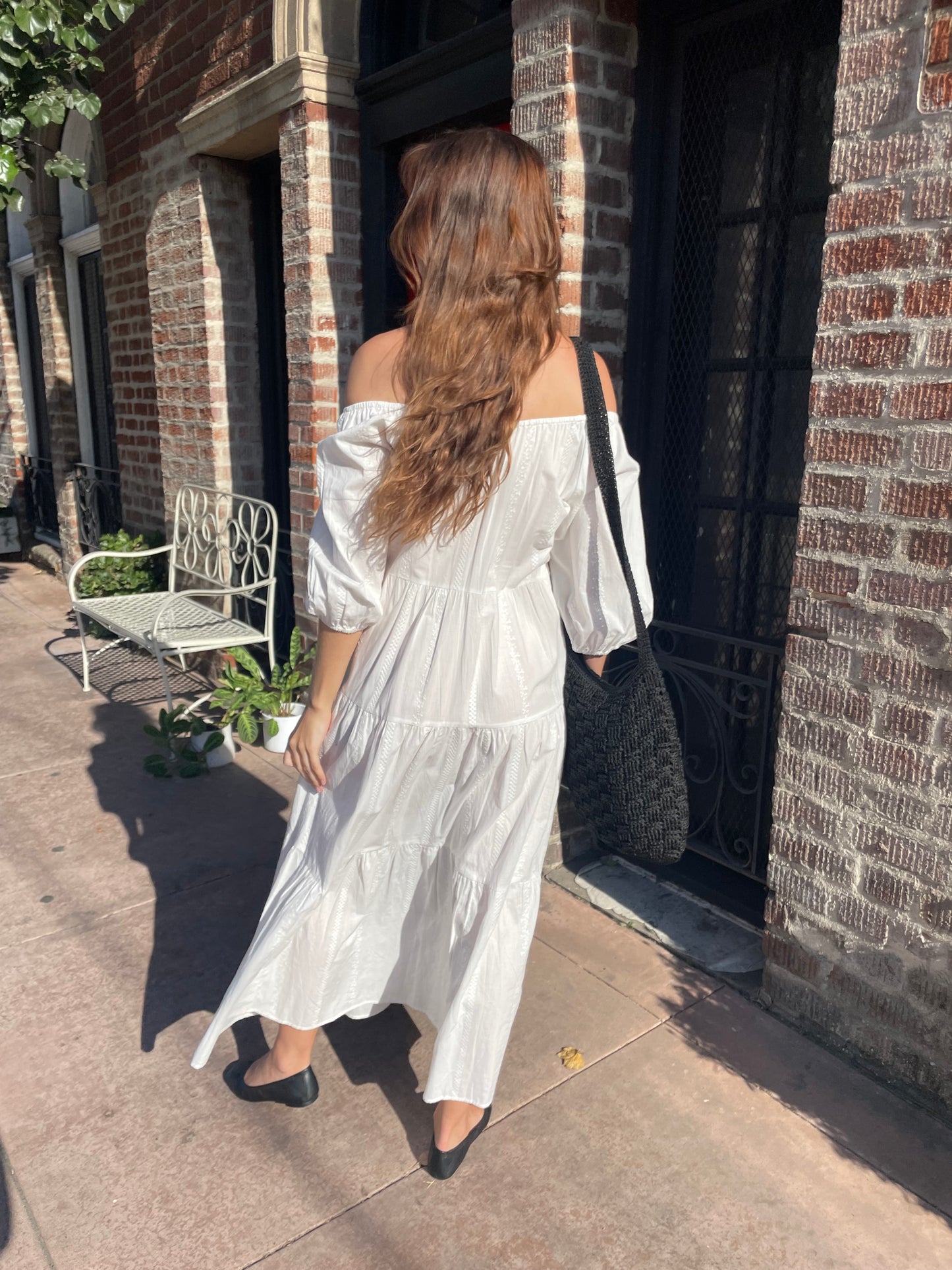White Off-The-Shoulder Cotton Dress (S)