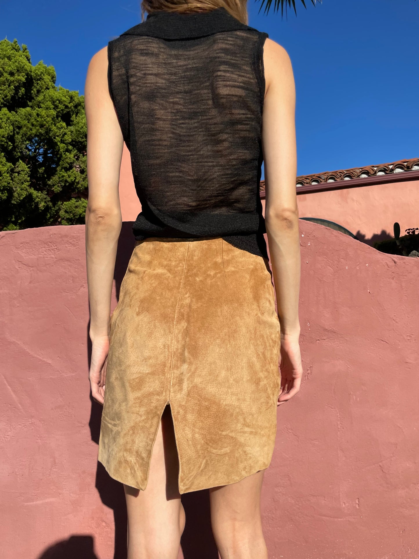 girl in tan mini skirt