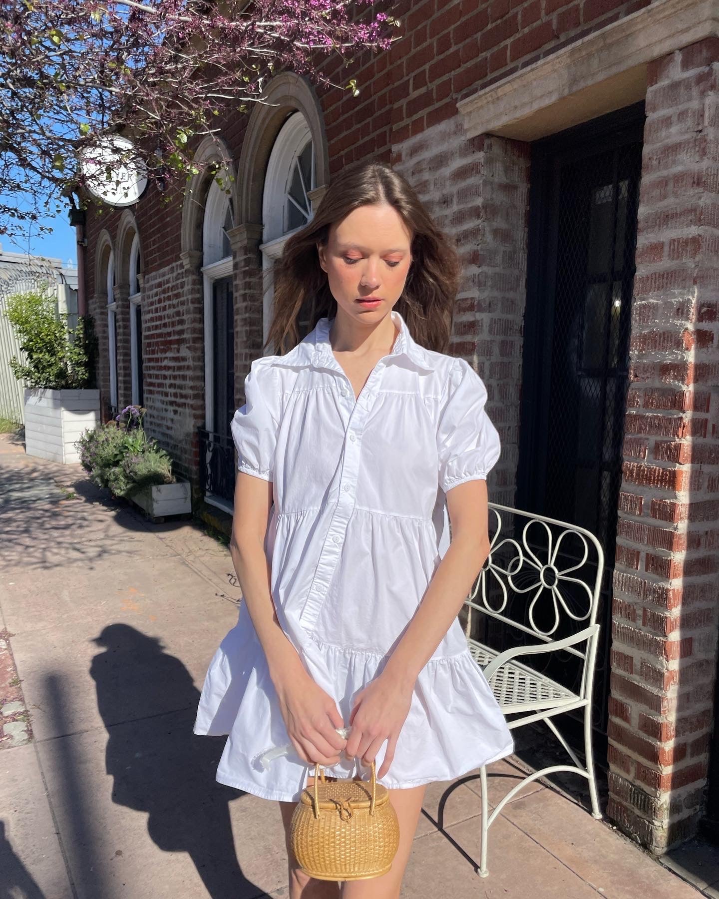 White Button Down Puff Sleeve Dress (S)