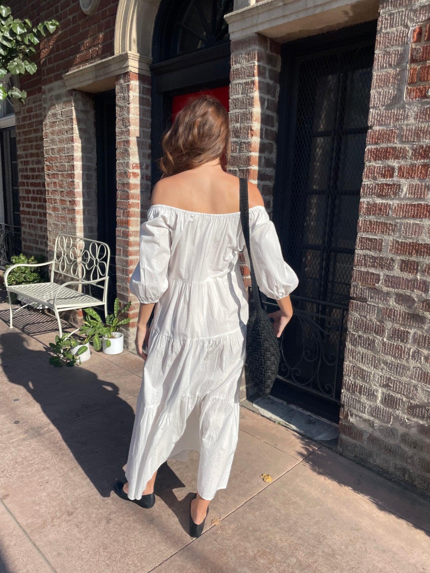 White Off-The-Shoulder Cotton Dress (S)