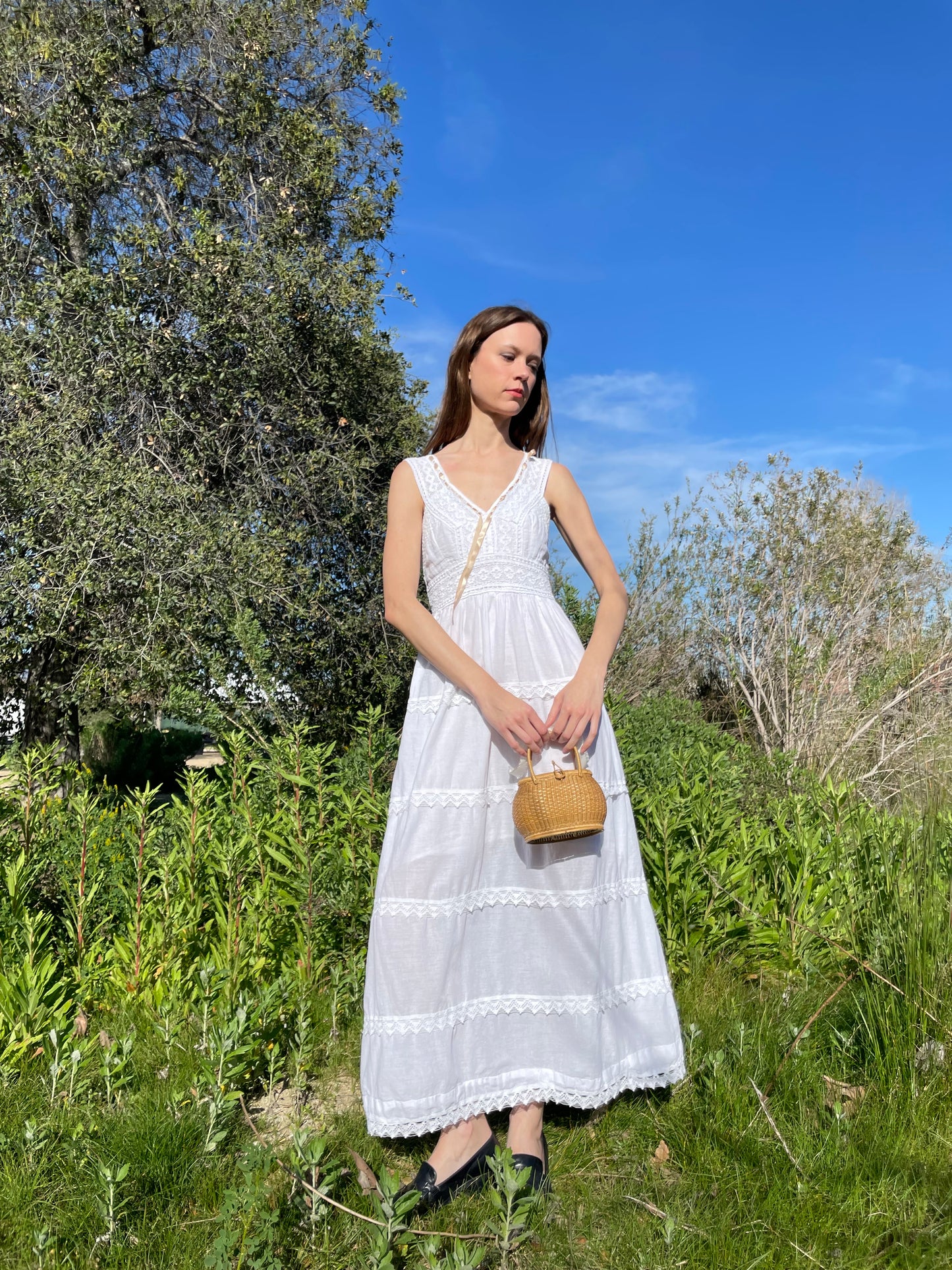 White Cotton Lace Tiered Dress (S)