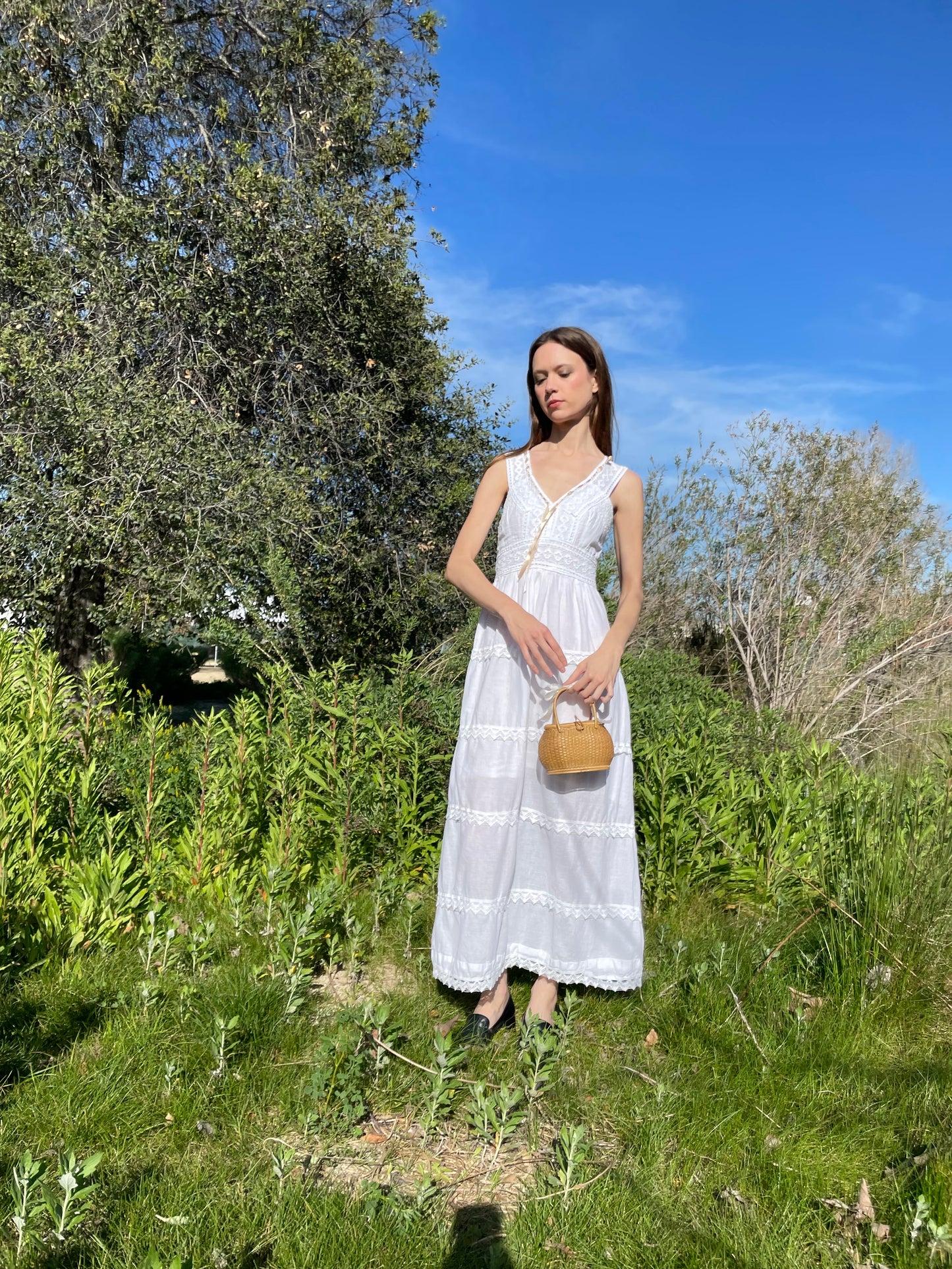 White Cotton Lace Tiered Dress (S)