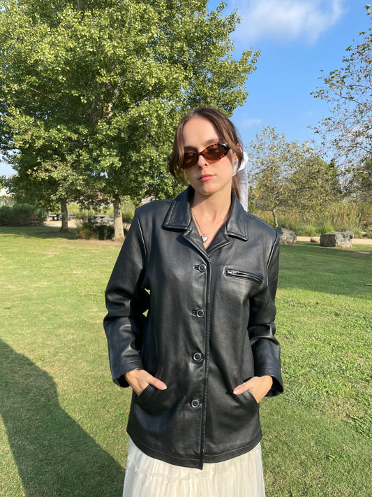 Black Leather Button Down Jacket (S)