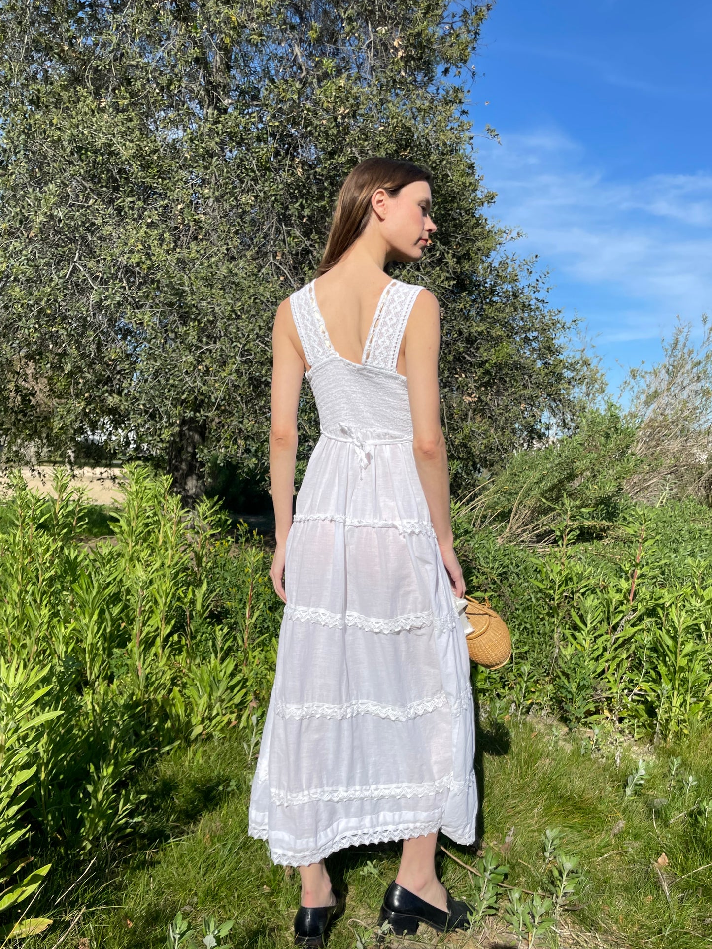 White Cotton Lace Tiered Dress (S)