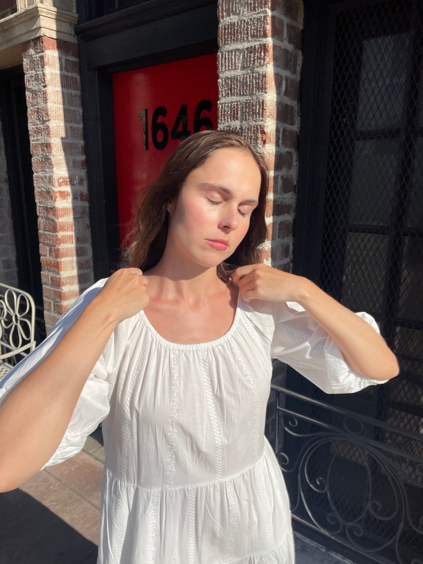 White Off-The-Shoulder Cotton Dress (S)