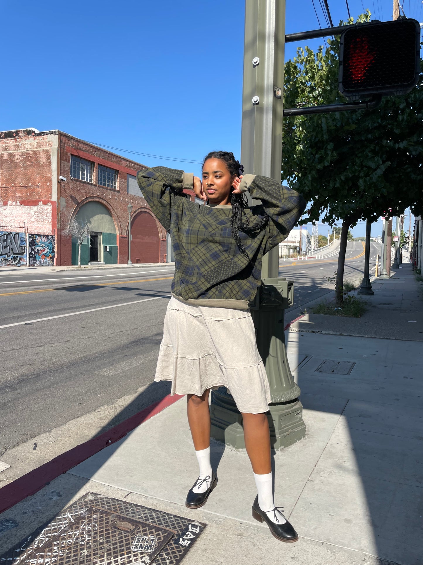 Forest Green Plaid Patchwork Crewneck (M)