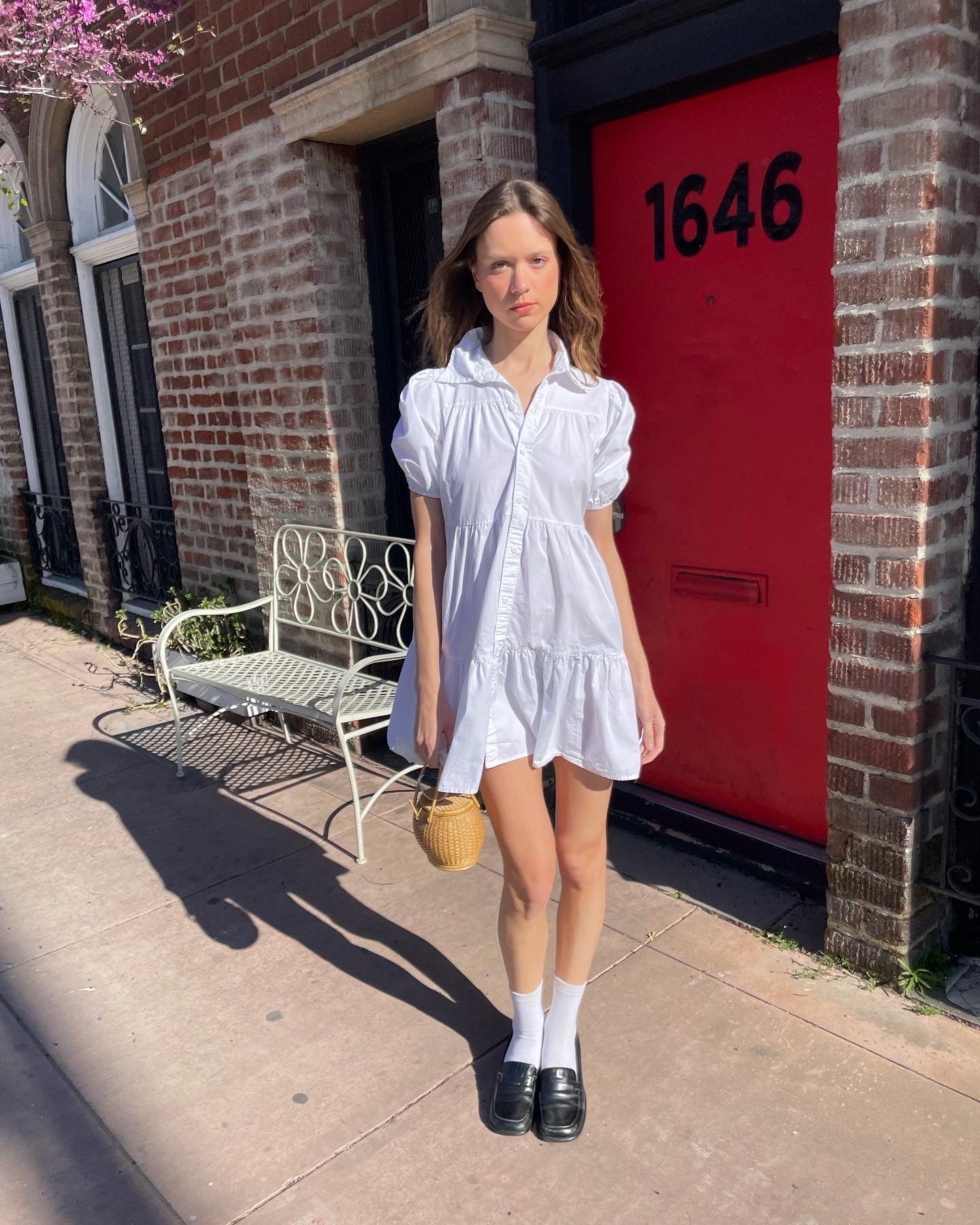 White Button Down Puff Sleeve Dress (S)