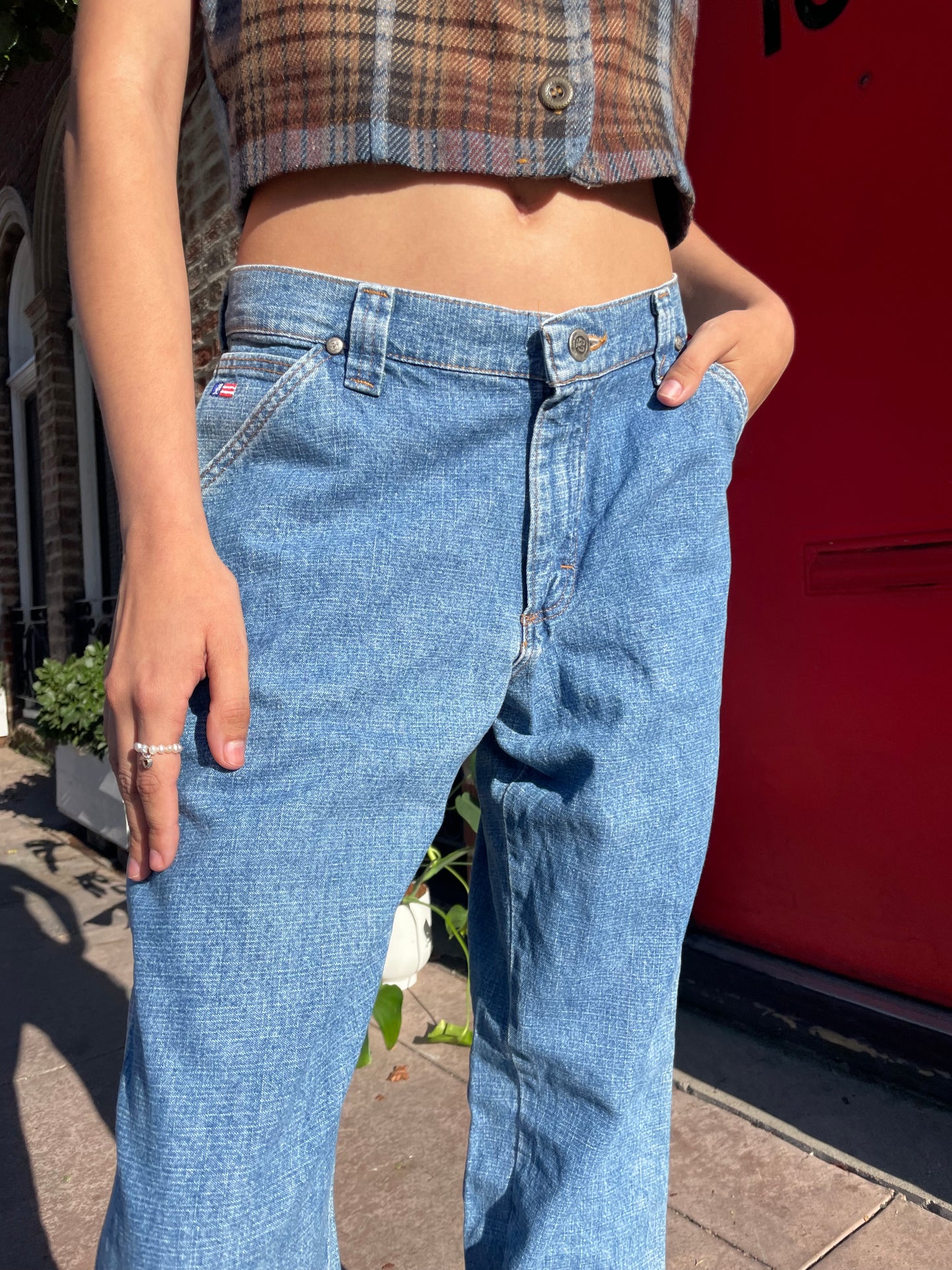 girl in denim top and jeans