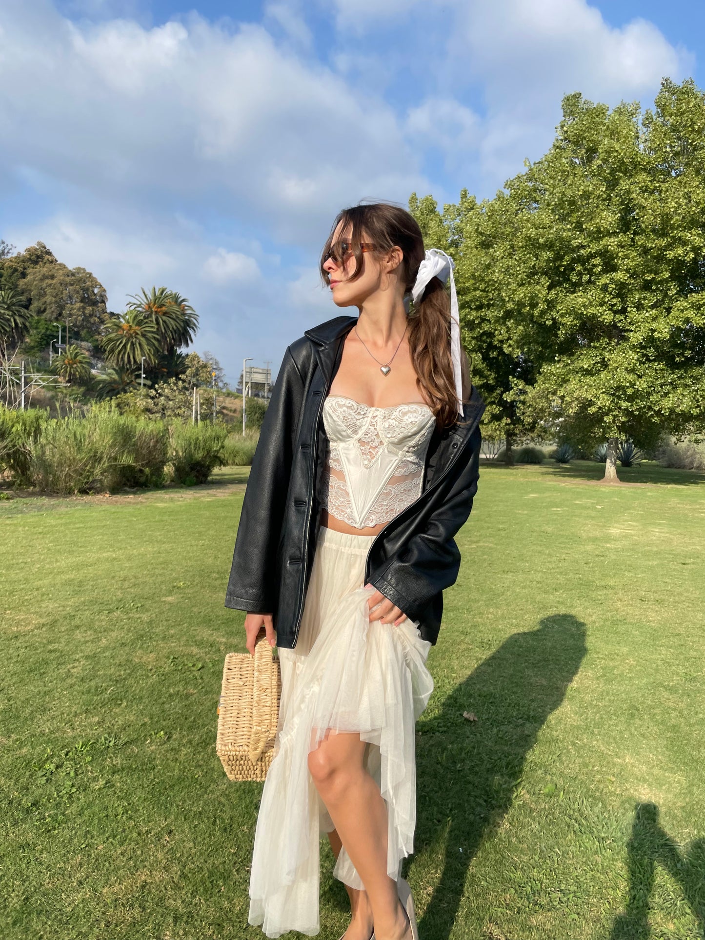 girl in white corset and tulle skirt