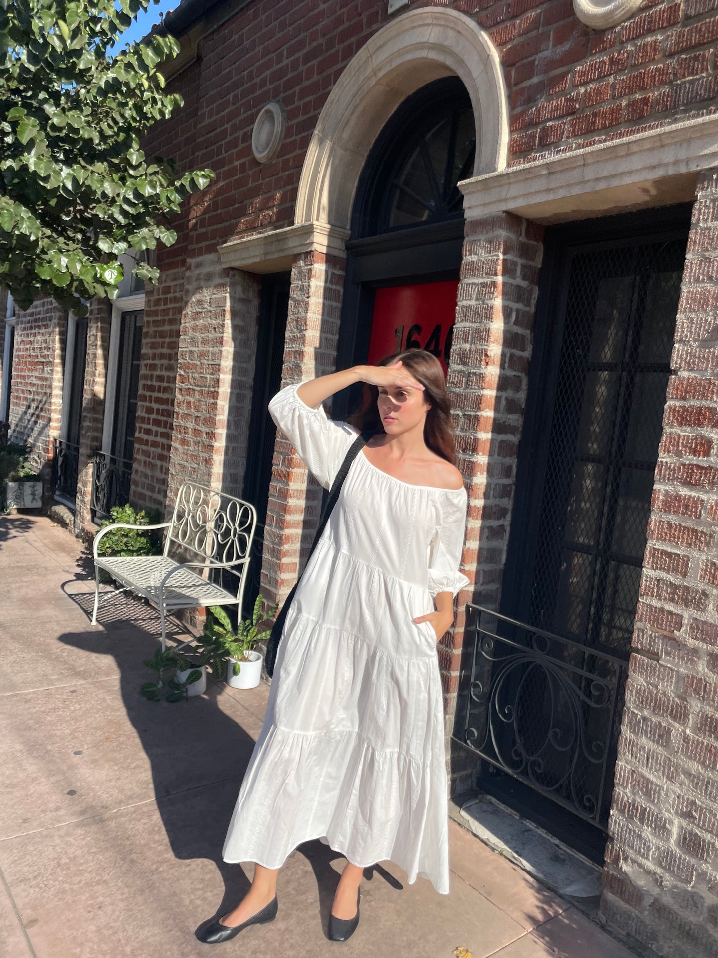 White Off-The-Shoulder Cotton Dress (S)