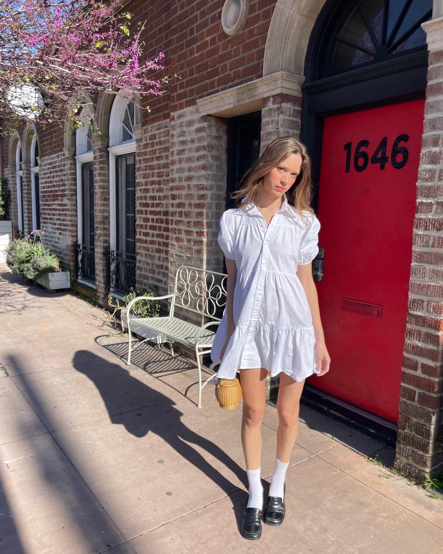 White Button Down Puff Sleeve Dress (S)