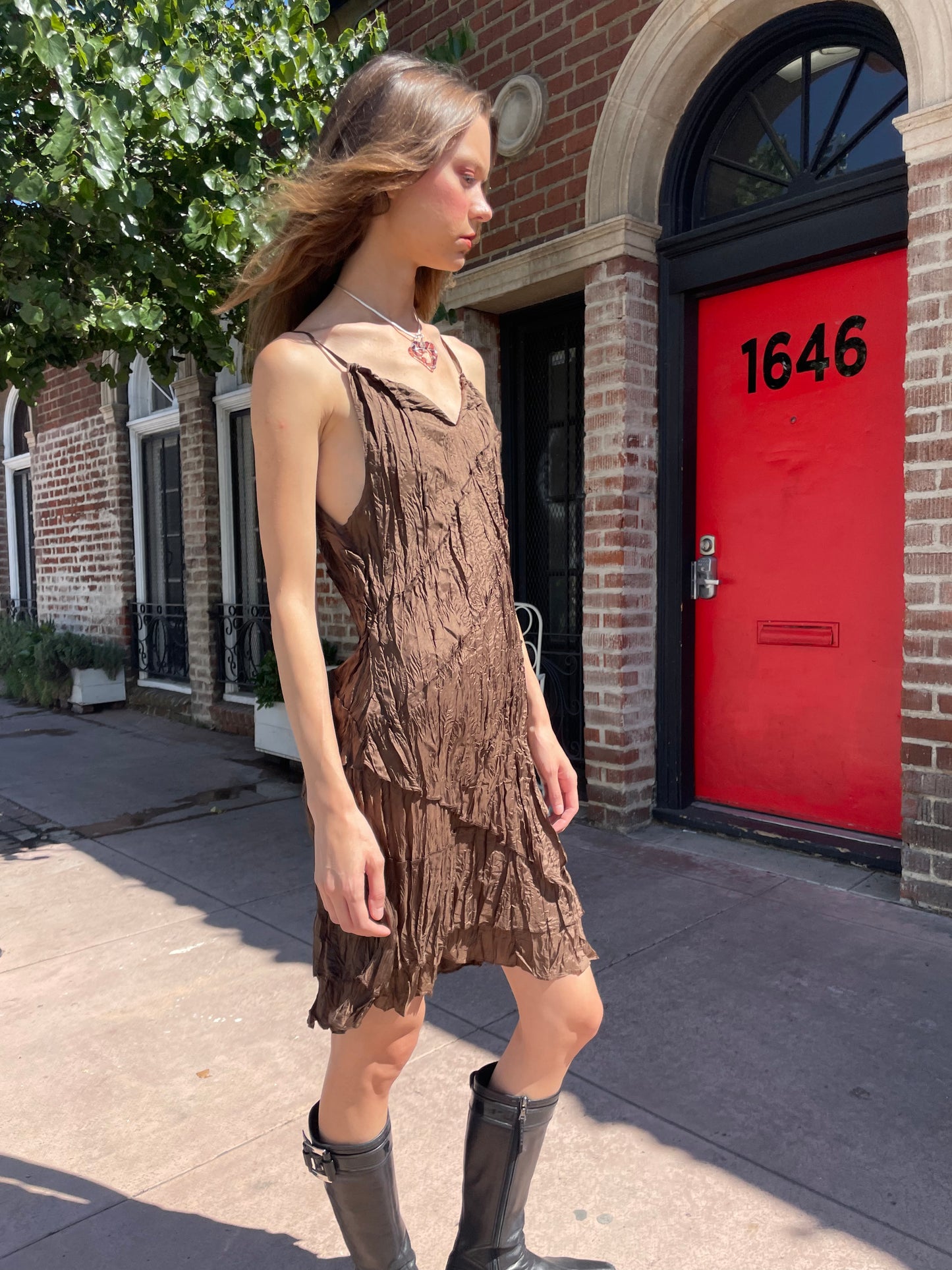 girl in brown dress