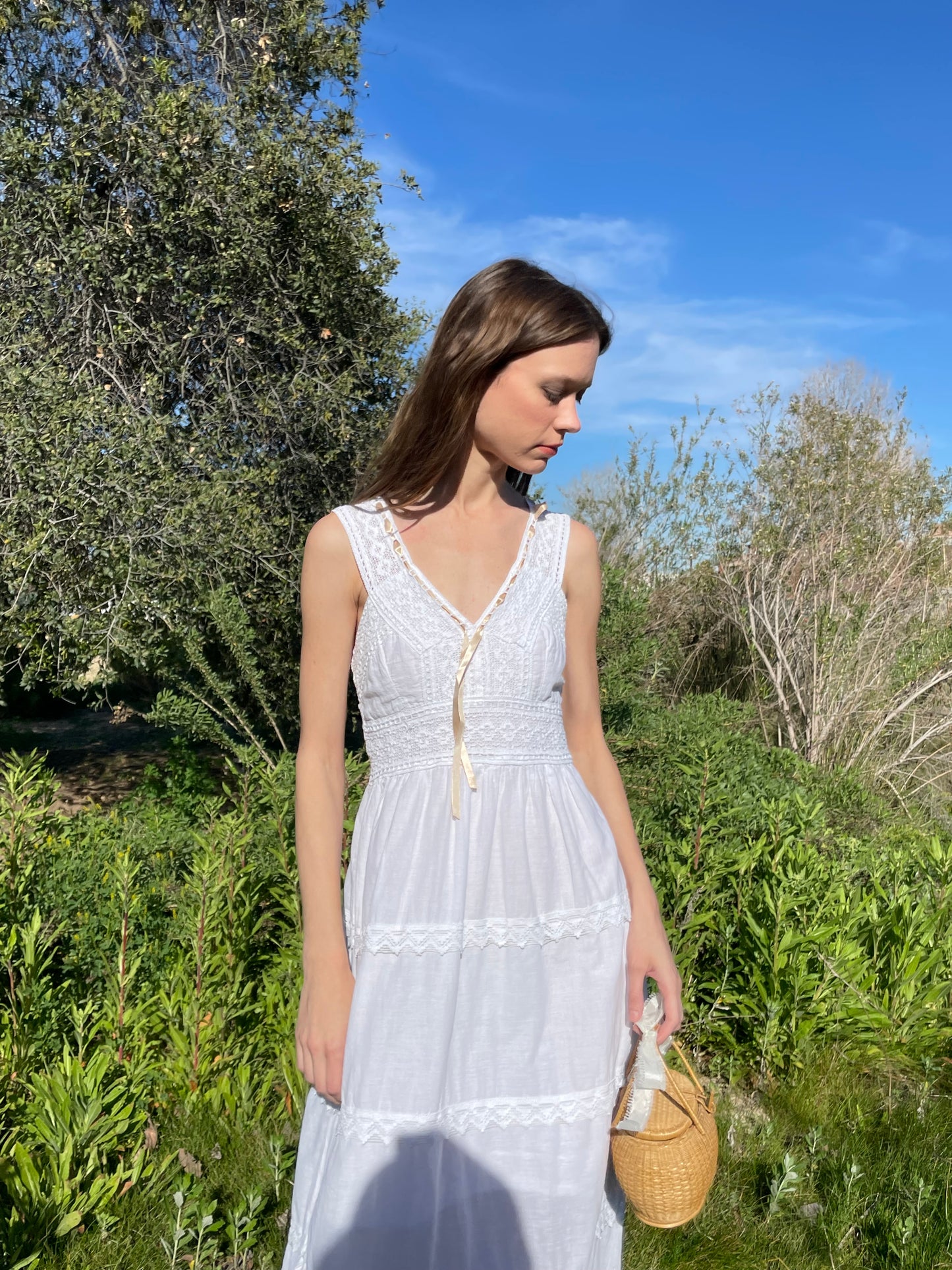 White Cotton Lace Tiered Dress (S)