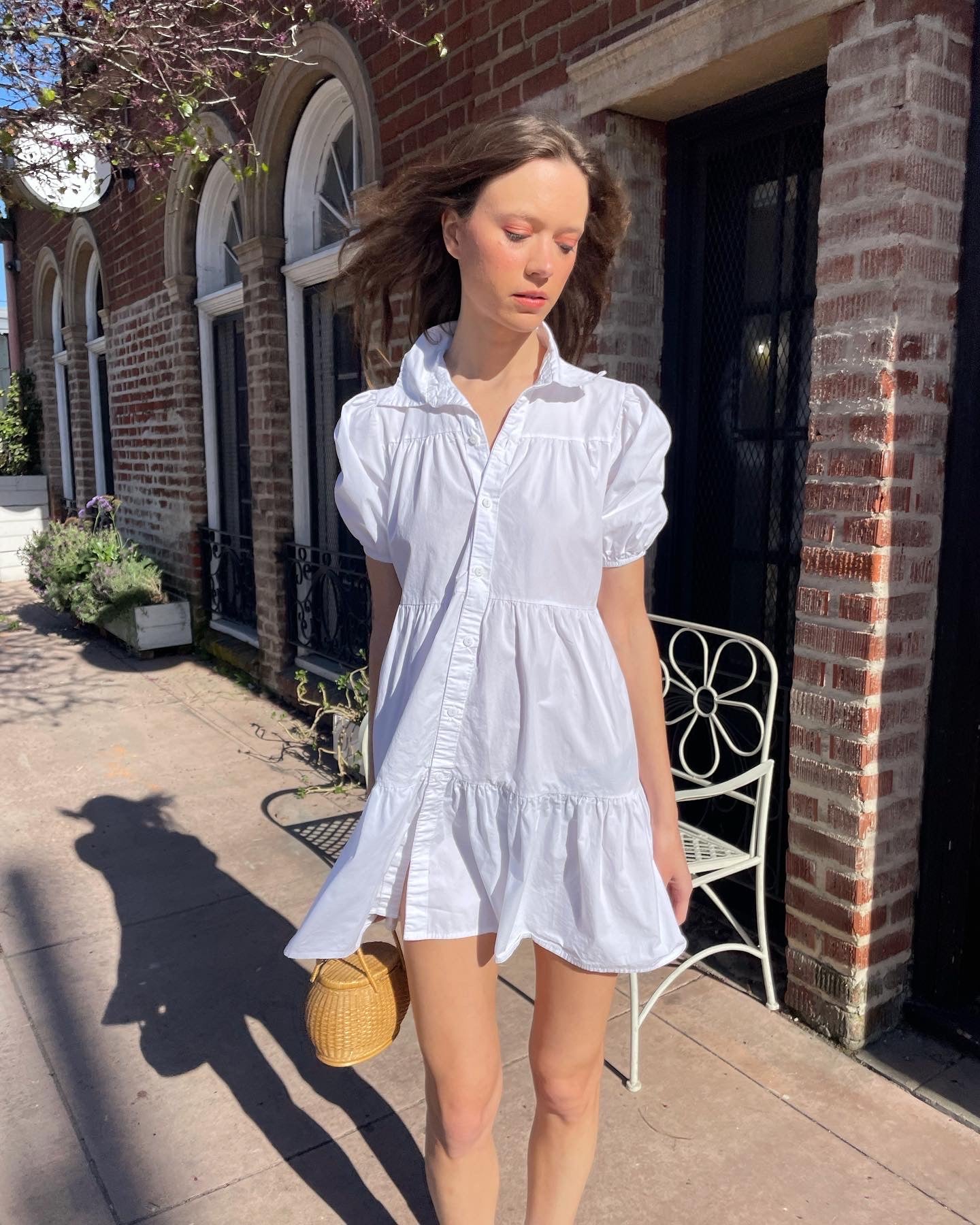 White Button Down Puff Sleeve Dress (S)