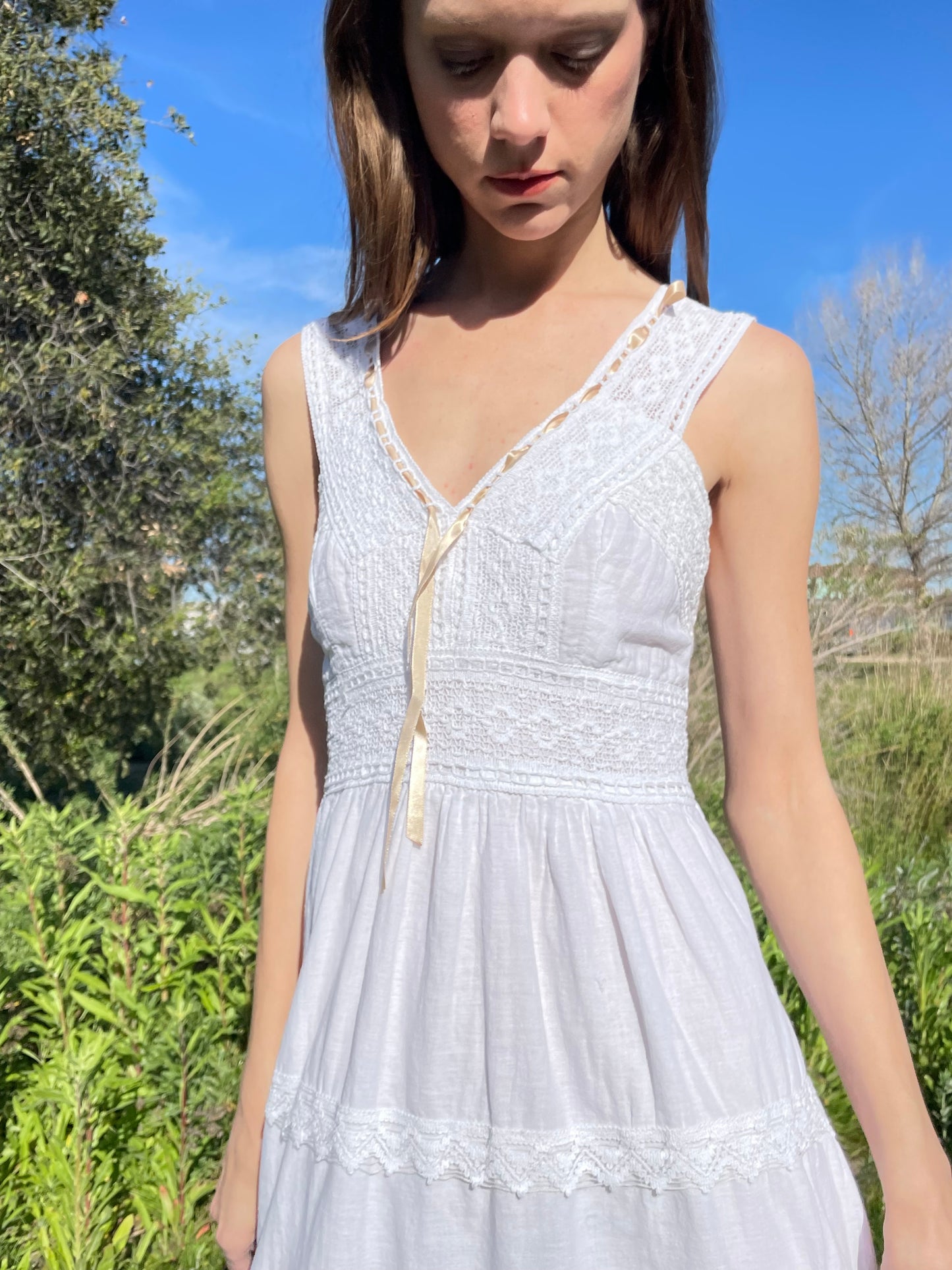 White Cotton Lace Tiered Dress (S)