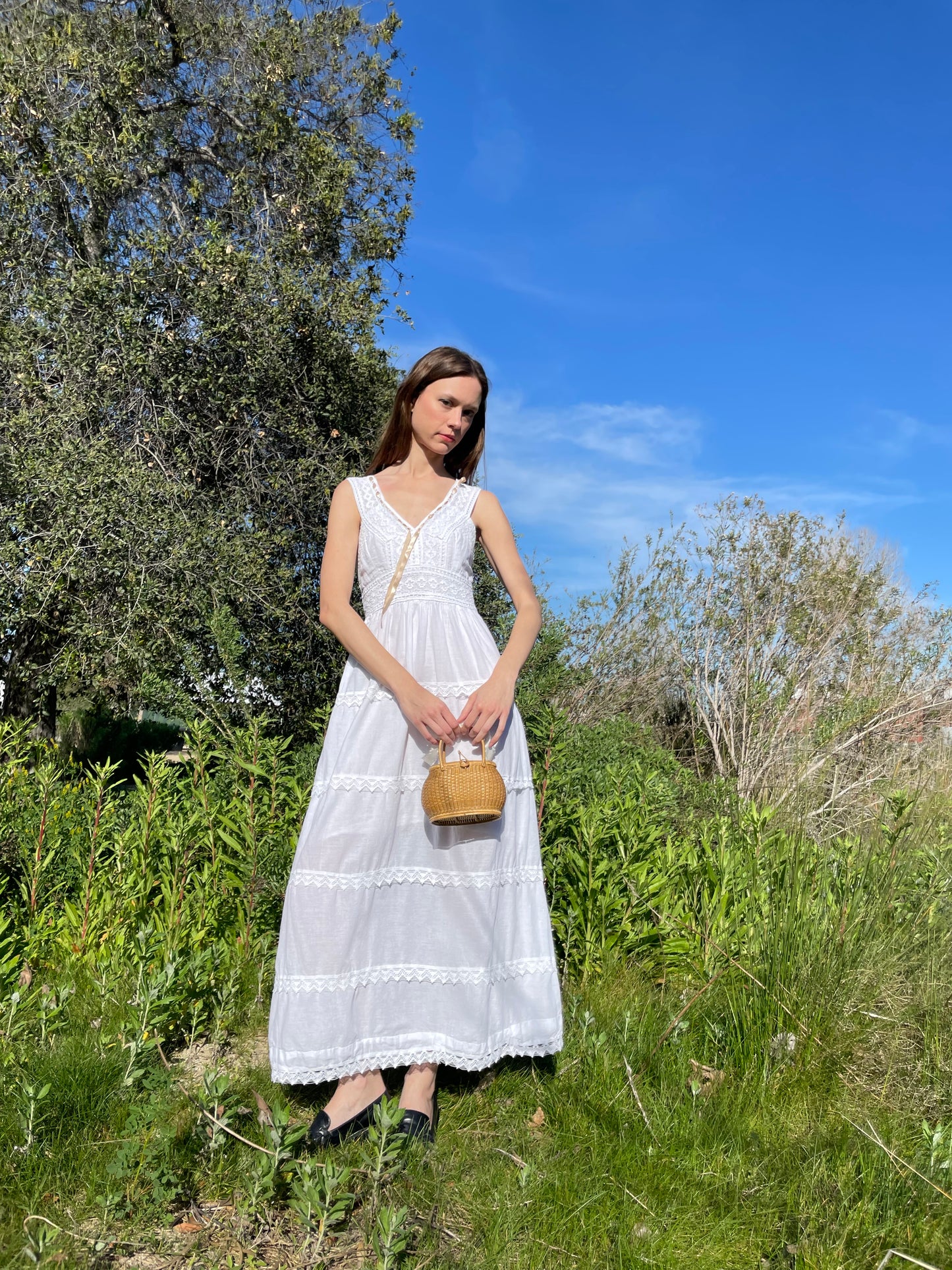 White Cotton Lace Tiered Dress (S)