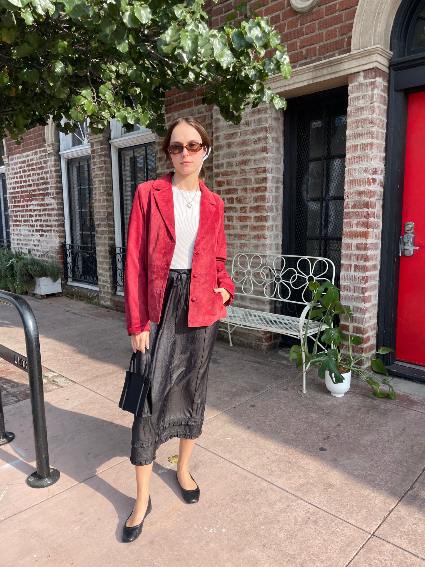 Red Suede Button Down Jacket (S)