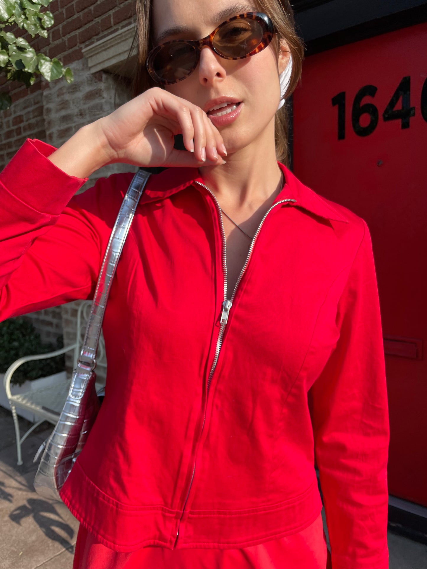 girl in red jacket and skirt