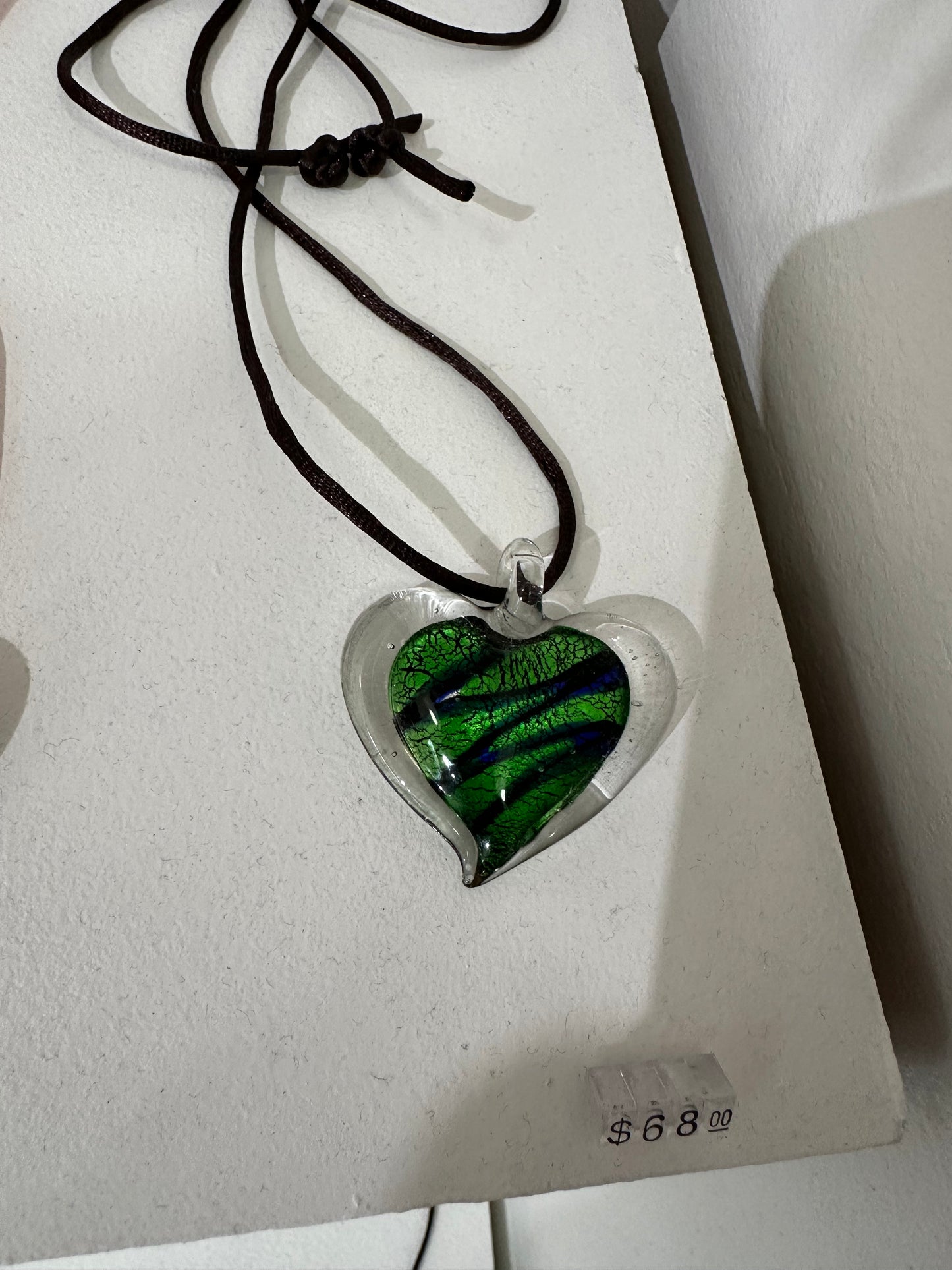 Vintage Heart Glass Pendant Necklace