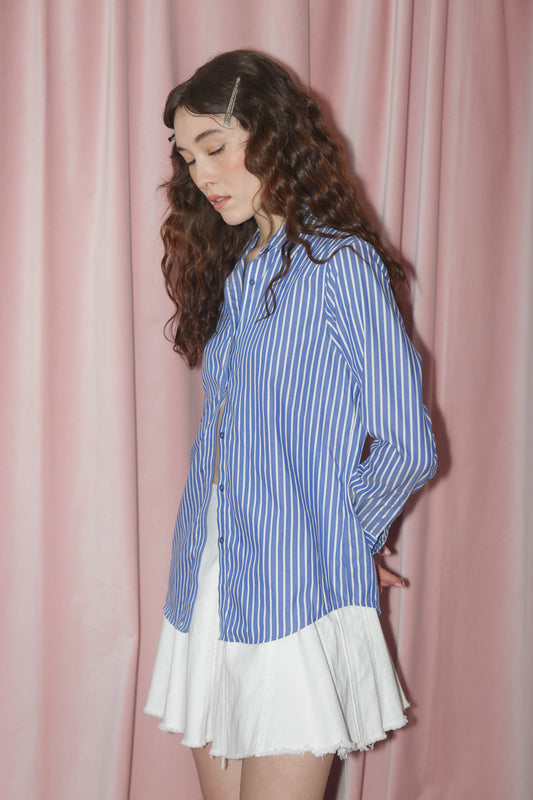 girl in blue striped top