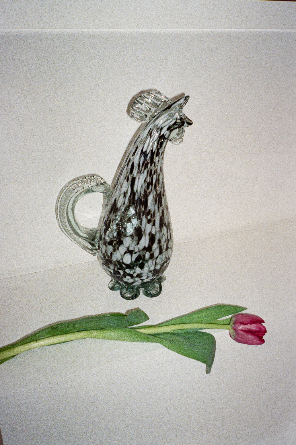 B&W Rooster Handblown Glass Pitcher