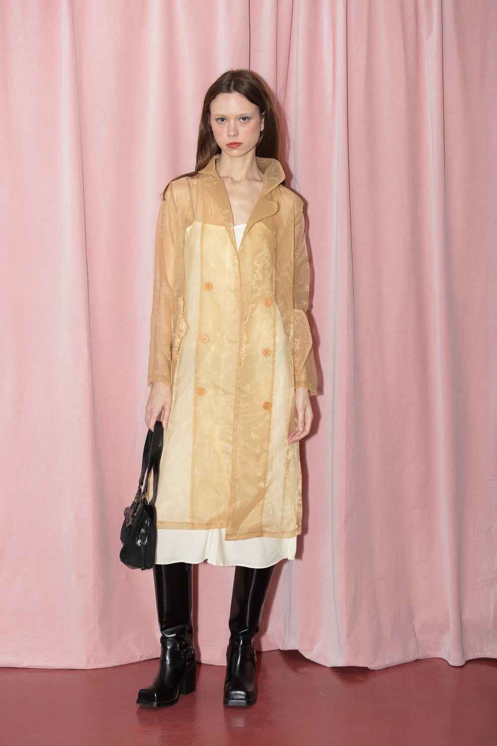 Light Taupe Sheer Trench Coat (S)