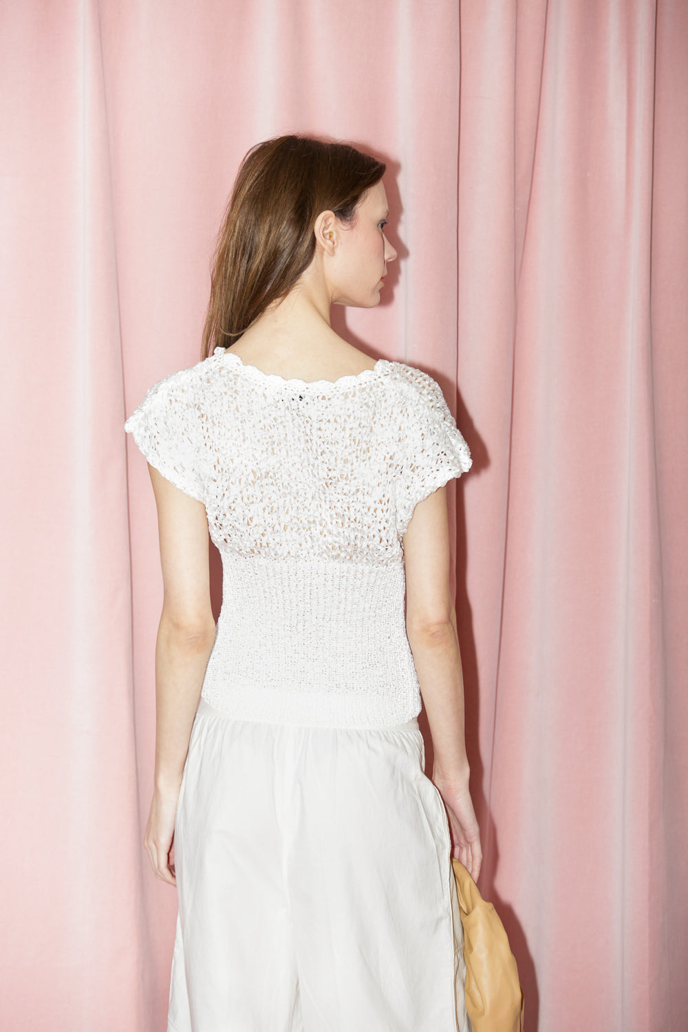 White Knit Button Down Top (M)