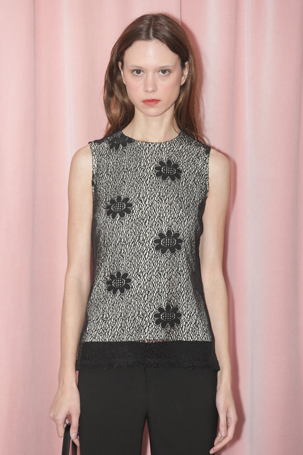 Black Floral Mesh Top (S)