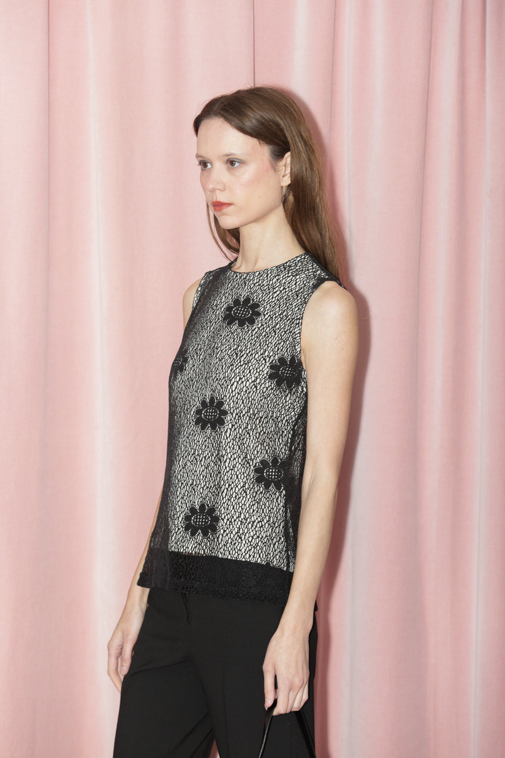 Black Floral Mesh Top (S)