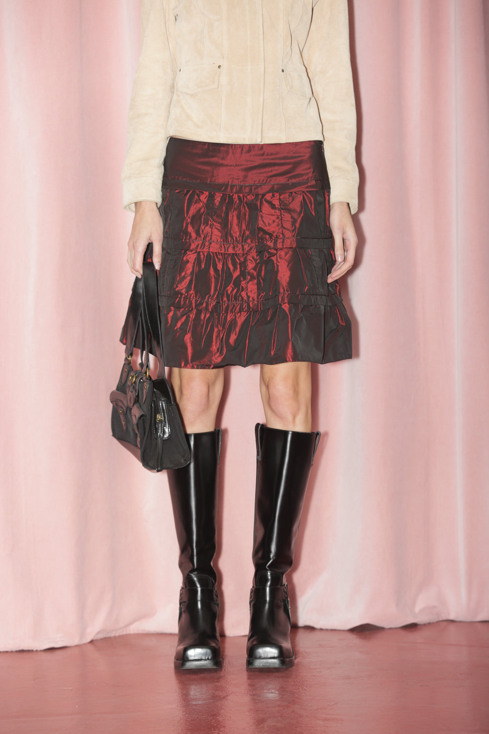 Metalic Crimson Red Tiered Skirt (S)