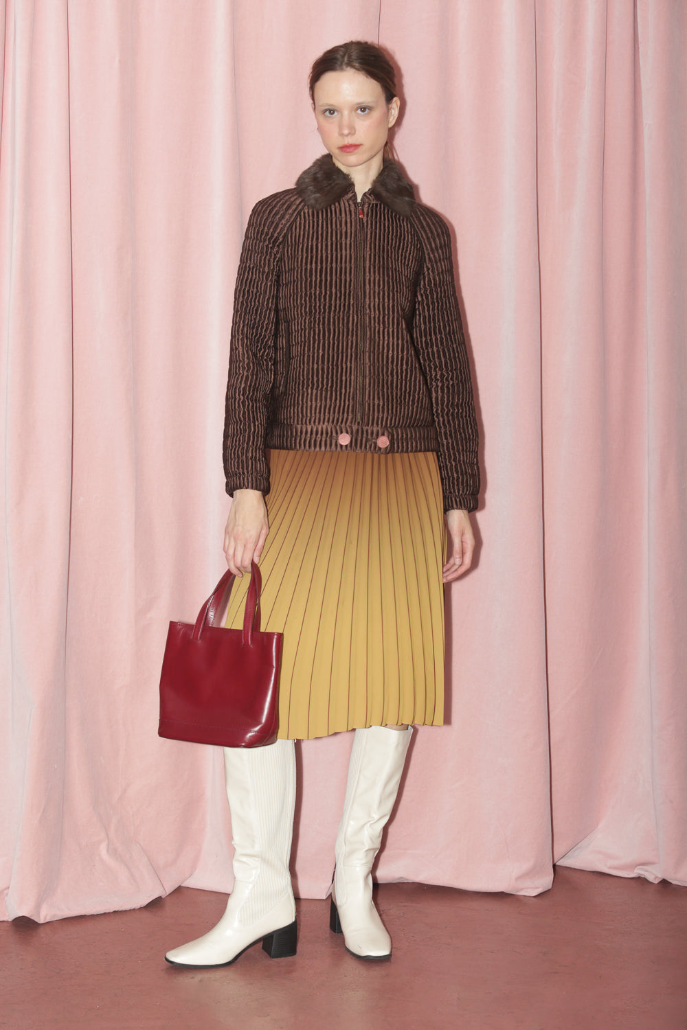Brown Silk Textured Jacket (S)