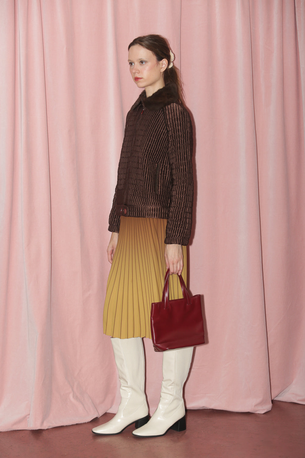 Brown Silk Textured Jacket (S)
