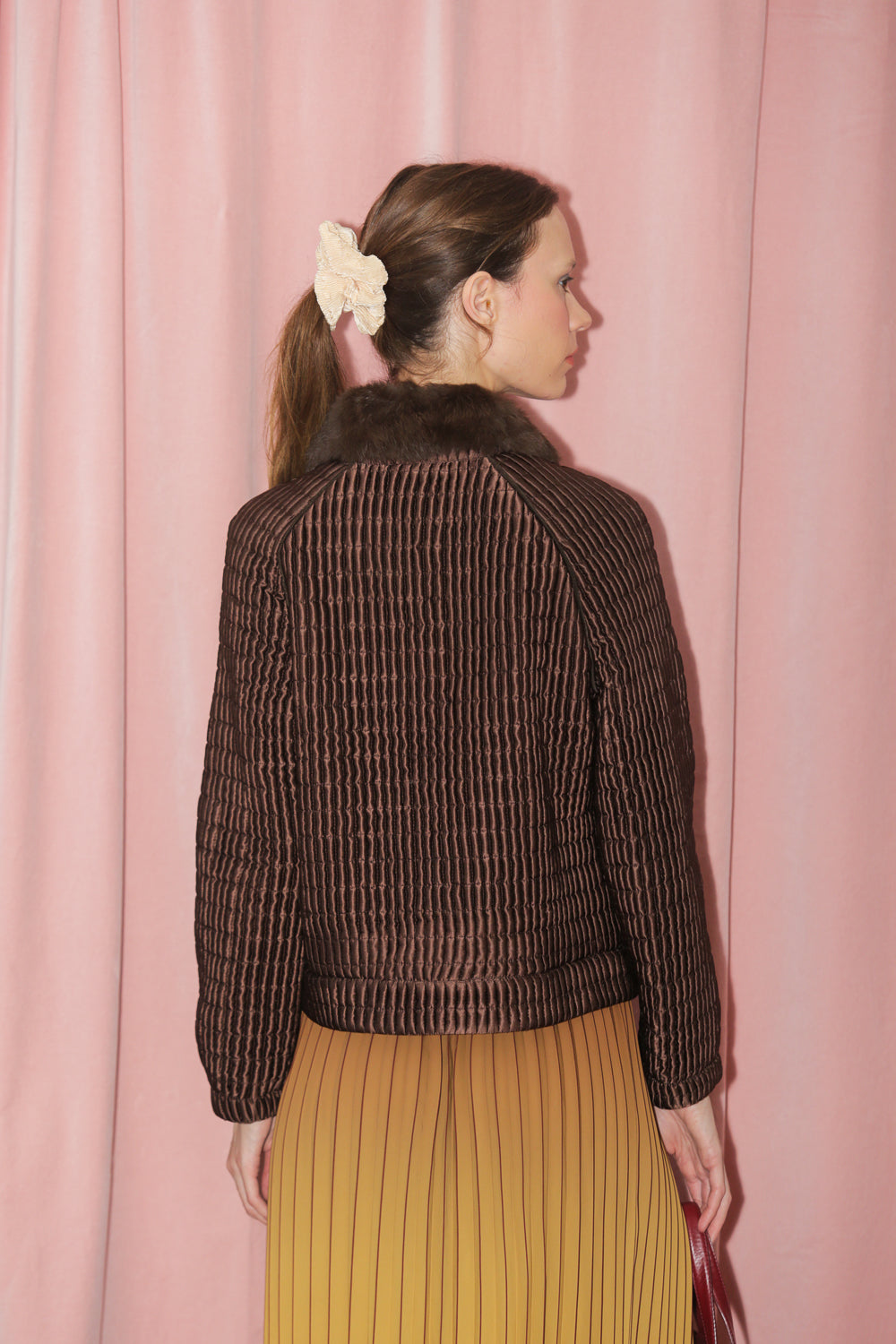 Brown Silk Textured Jacket (S)