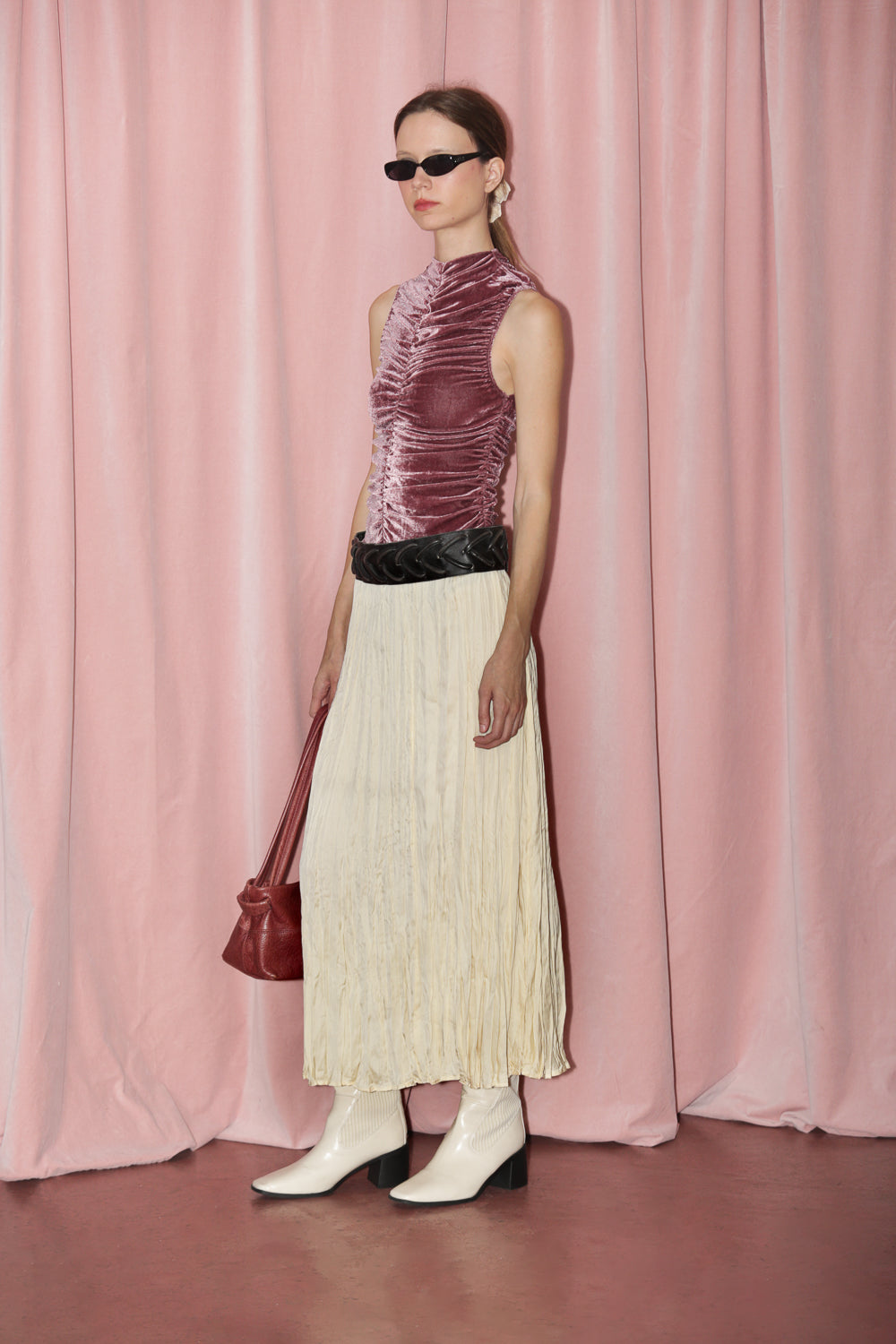 Ivory Textured Pleated Skirt (S)