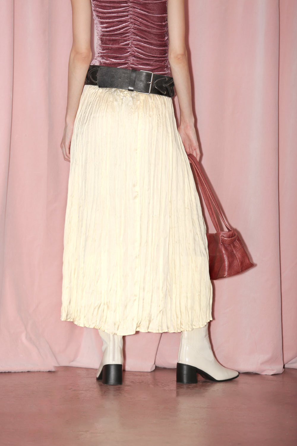 Ivory Textured Pleated Skirt (S)