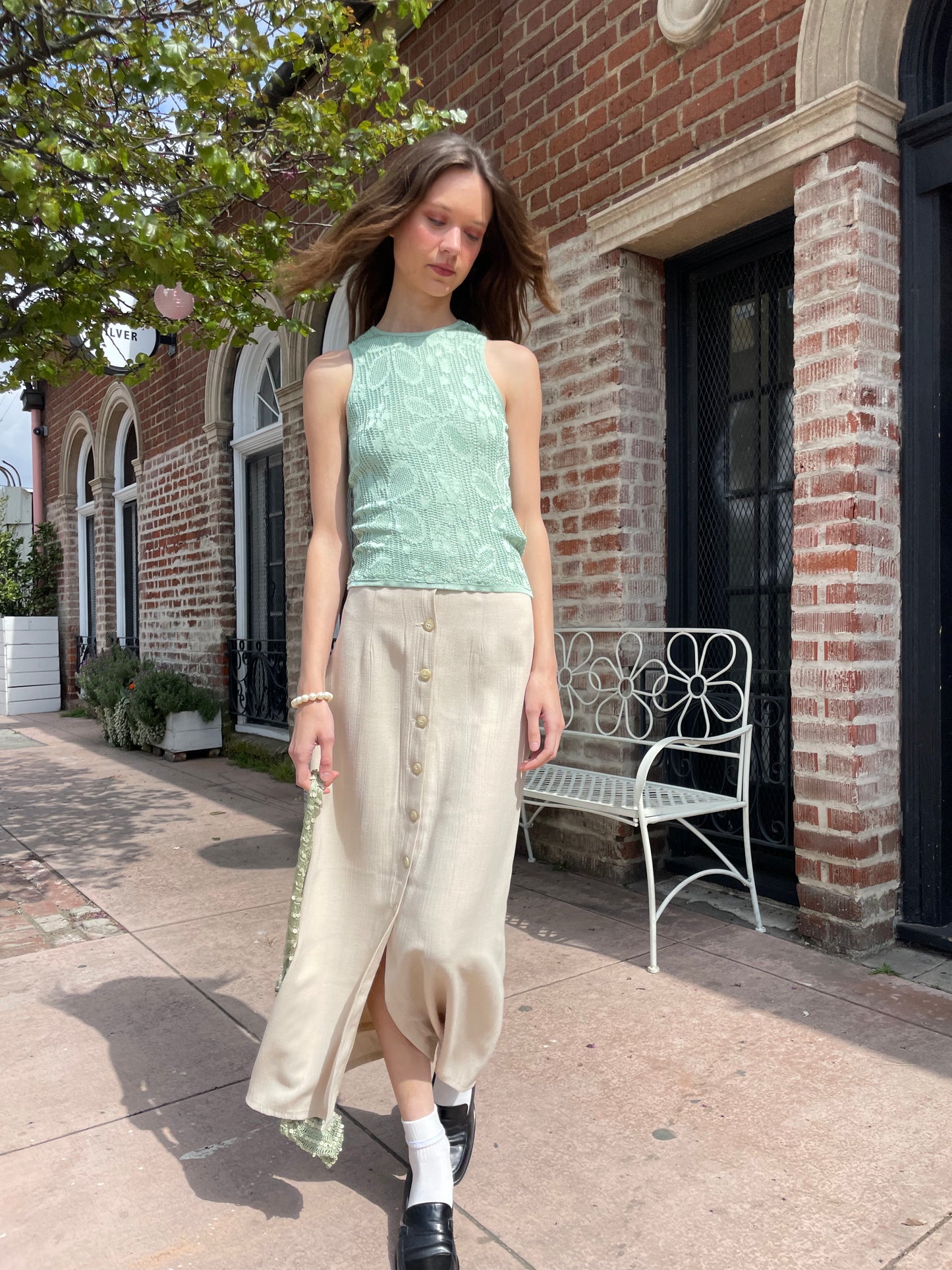 Tan Maxi Buttoned Skirt (S)